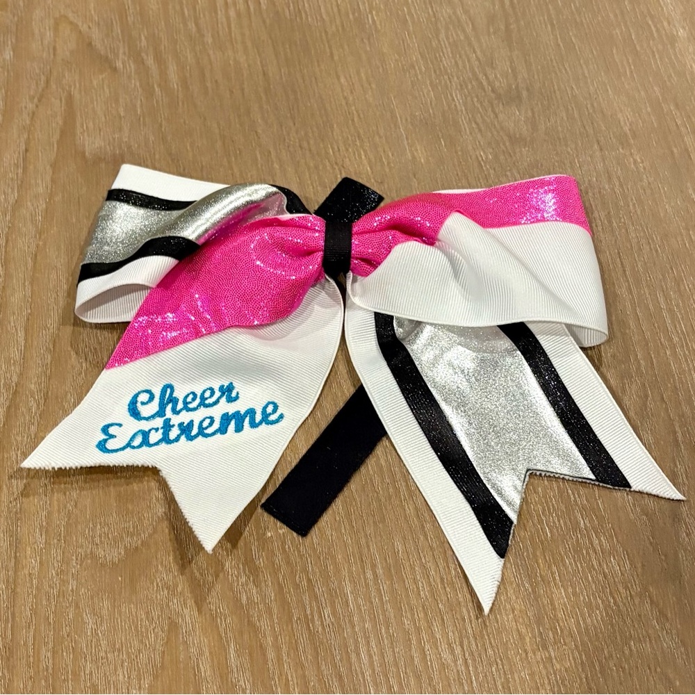 Cheer Extreme Vintage Pink and Silver Cheer Bow with Cheer Extreme Embroidered